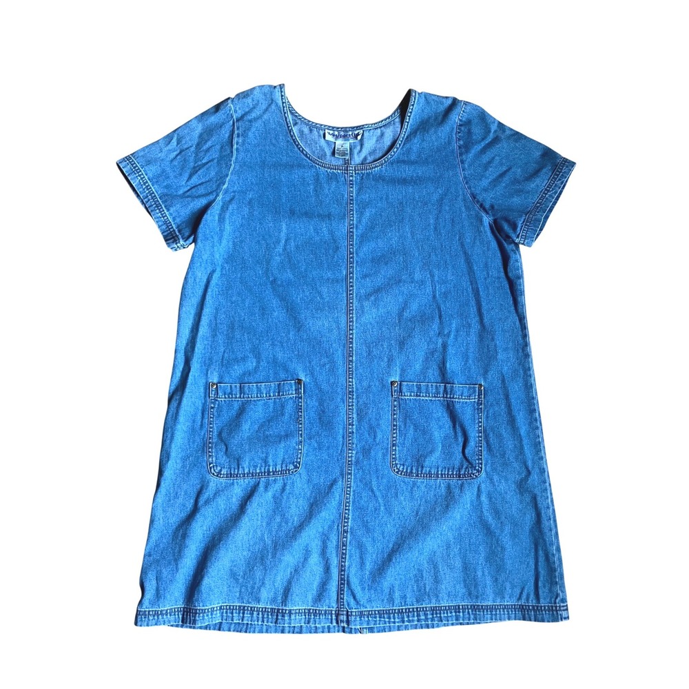 Denim Mini Dress with Patch Pockets - Blue
